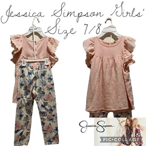 Girls Clothes Jessica Simpson Linen Button Back Tunic Capri Leggings Size 7/8 - Picture 1 of 5