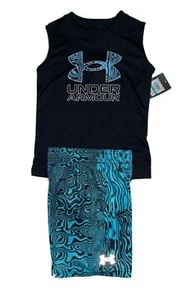 NEW UNDER ARMOUR Boys 2-Piece Short Set, Black / Blue, Size 4 - Picture 1 of 2