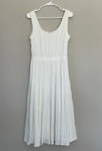 Vince weiß luftig Lagenlook Mini Crushed Pleats U-Ausschnitt Midi Tank Kleid M - Bild 1 von 7