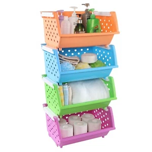Kekow Plastic Stackable Storage Bins for Pantry 4-Pack Colored Closet Organizer - Picture 1 of 12