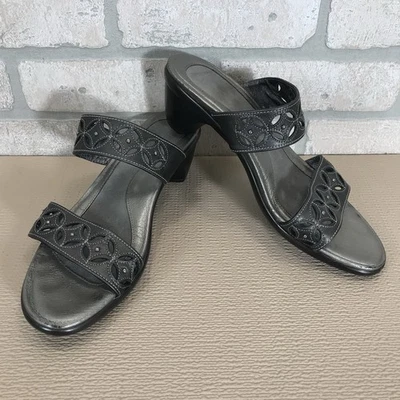 Naot Sandals Sz 41 US 10 Slip On Slides Pewter Leather Open Toe Heels Metallic - Image 1 of 4