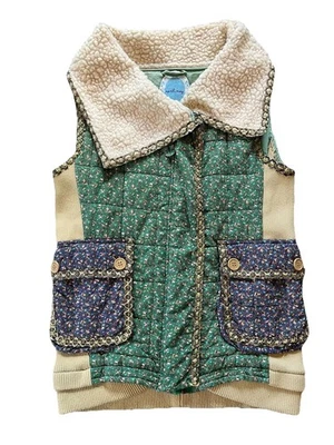 April May 绗缝花卉拼布日本灵感背心夏尔巴领 XS 码 — 第 1/4 张图片