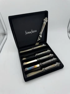 6-teiliges Buttermesser Set Godinger für Neiman Marcus Plume Muster Besteck + Etui - Bild 1 von 7