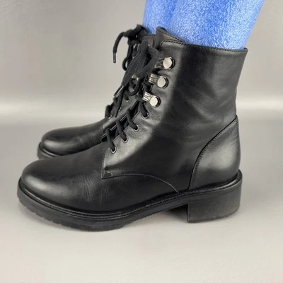 Botas Napoleoni Mujer 7.5 Cuero Negro Combate Moto Encaje Cremallera Gótico Bruja Punk Foto 1 de 4