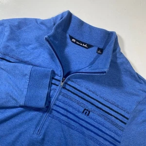 Travis Mathew Mens Pullover Golf Shirt Blue Striped 1/4 Zip Long Sleeve Large - Picture 1 of 7