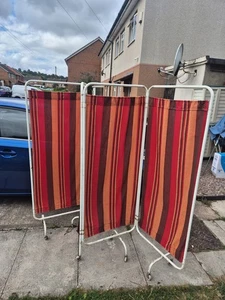 Vintage Retro Room Divider On Wheels Folding Screen Metal And Fabric - Picture 1 of 6