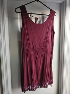 Brandy Melville Maroon Sleeveless Dress Boho Pretty One Size Lace Trim Backless - Picture 1 of 20