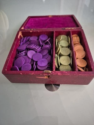 Vintage Poker Chips In Bound Wooden Box - Image 1 of 4