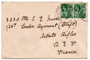 WW1 Montserrat 1917 cover to Private Muir in the Artists Rifles, B.E.F. France - Picture 1 of 2