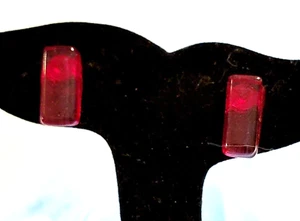 Vintage Ohrringe aus verschmolzenem Glas - rot & klar - rechteckige Pfosten RP-45 - Bild 1 von 4