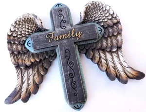 Angel Wings Cross Family Wall Hanging Decor 9 1/2x8 Inches New  - Picture 1 of 4
