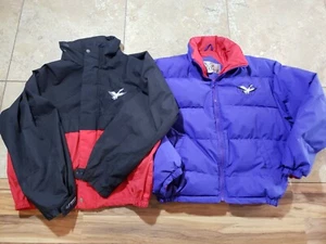 Triple FAT Goose Down Black Purple Liner Puffer Jacket Coat Ski Rare Sz L - Picture 1 of 8