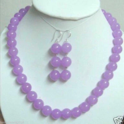 Encantador collar de cuentas de piedras preciosas de alejandrita púrpura de 10 mm y juego de pendientes de 18"" Foto 1 de 4