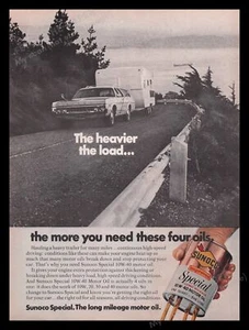 Sunoco Motoröl 1970er Jahre Druckwerbung Anzeige 1972 Auto zieht einen Reiseanhänger - Bild 1 von 1