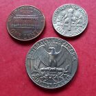 STATI UNITI AMERICA set 3 coins 1 cent 2003 + Dime 2000 + Quarter 1988 serie