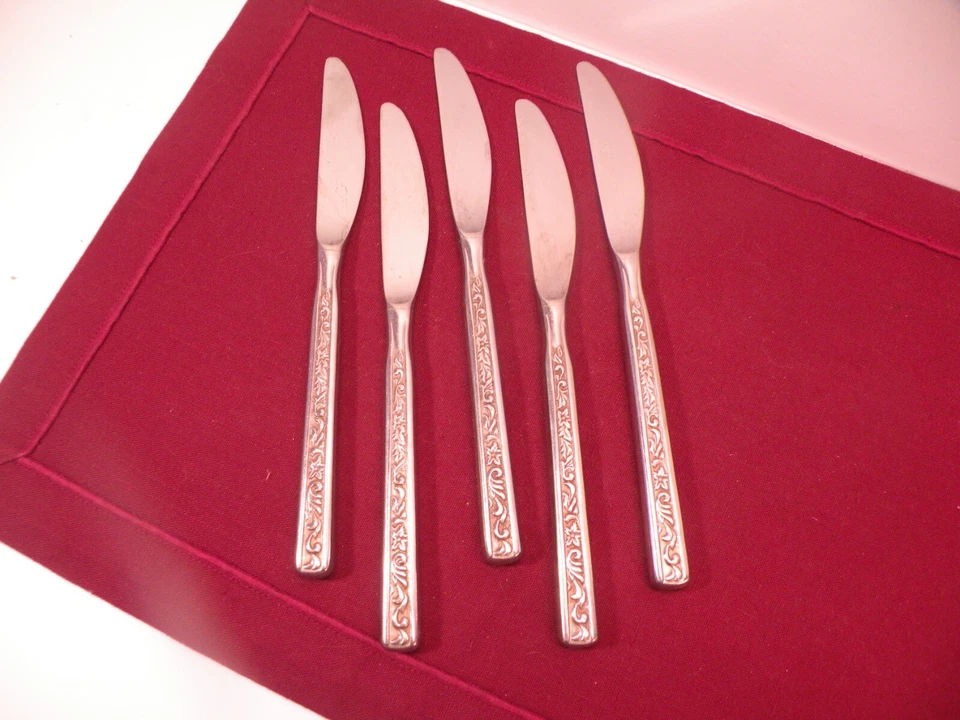 Set Of 5 Stanley Roberts Stainless Japan PARMA Pattern Dinner Knives 8 3/4" - Image 1 of 4