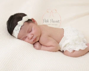 Baby girl headband lace pearl headband Bow headband Photo Props dainty headband - Picture 1 of 6