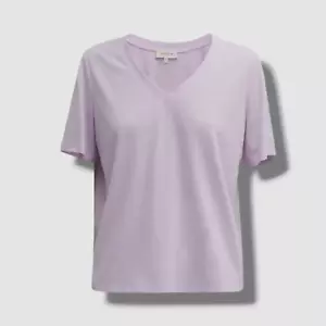 Lafayette 148 Women's Purple James V-Neck Linen Short Sleeve T-Shirt Top Size S - Picture 1 of 5