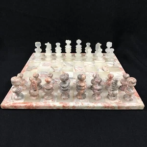 Juego de Ajedrez Rosa Mármol Cuarzo Blanco 32 Piezas Tablero 13.75" Juego Hecho a Mano Vintage - Imagen 1 de 18