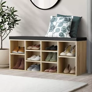 Oikiture Shoe Cabinet Bench Shoe Storage Rack PU Padded Seat Organiser Cupboard - Picture 1 of 10