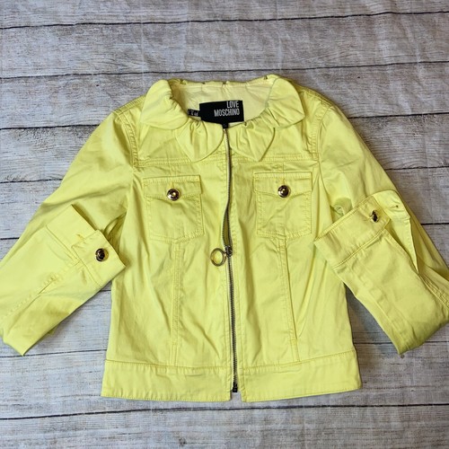 Giacca Jean Jacket Denim Giallo Love Moschino USA Taglia 4 Petali Collare Q2