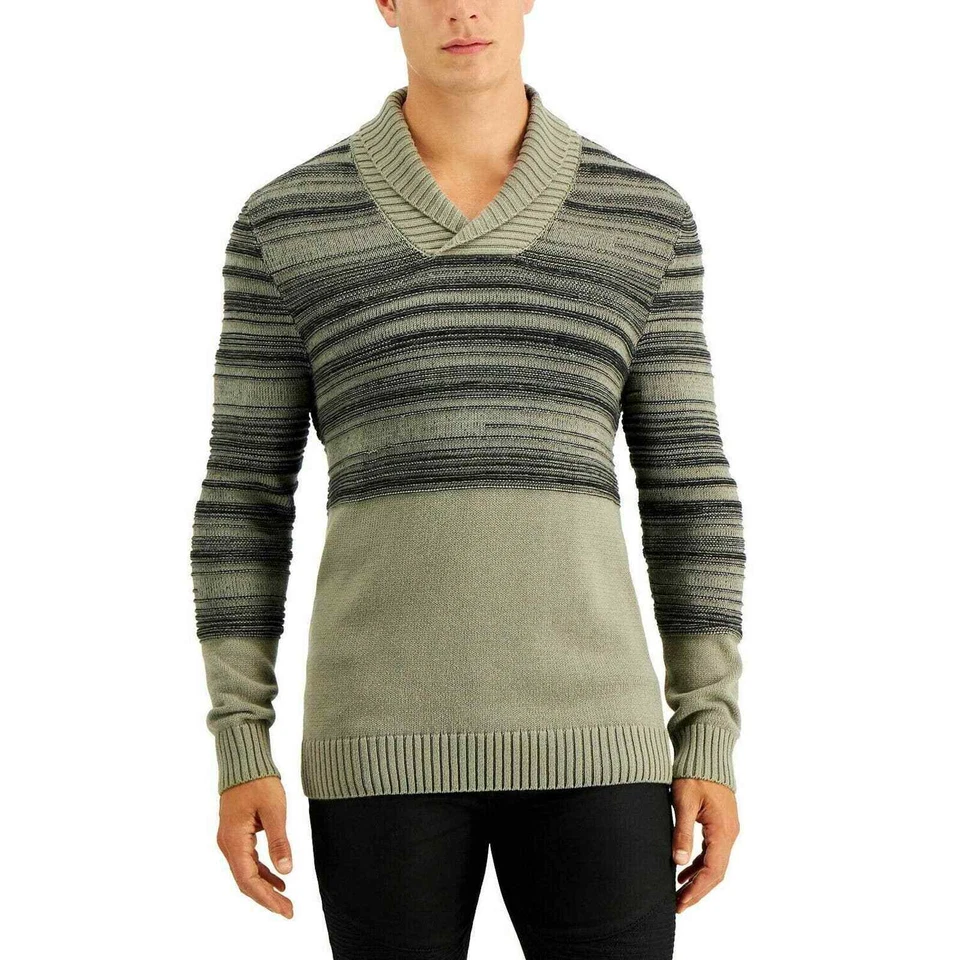 Inc Mens Sweater Green Tea Leaf Small S Textured Striped Shawl Collar 028