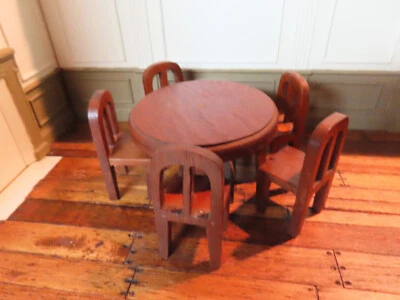 Early antique vintage Strombecker dollhouse table and chairs - Image 1 of 4