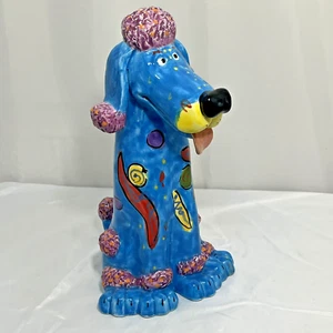 Dottie Dracos By Ganz Colorful Ceramic Poodle Dog Figurine Blue Purple 11" - Picture 1 of 11