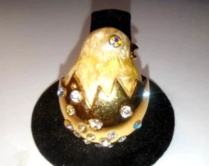 VTG Designer CT Chicken Egg Just Hatched Pendant Brooch Rhinestone Enamel Easter - Picture 1 of 7