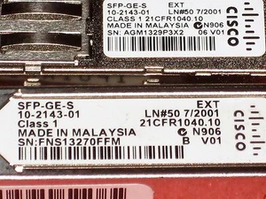 Genuine Cisco SFP-GE-S 1000BASE-SX 1G SFP 10-2143-01 Gbic Transceiver 1GE - Picture 1 of 2
