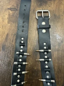 Bullet Belt Real M16 .223 Caliber Genuine Leather Riveted Punk Goth Metal USA - Picture 1 of 16