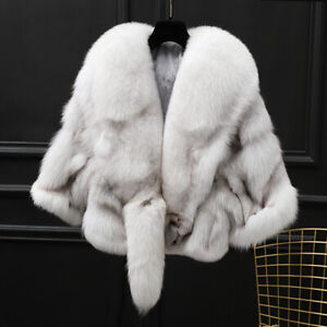 New Women Real Genuine Fox Fur Shawl Jacket Evening Gown Cape Wraps Scarf Luxury