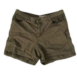 NAF NAF Womens Shorts Olive Green Eyelet Trim Mid Rise Stretch Sz 6 - Picture 1 of 5