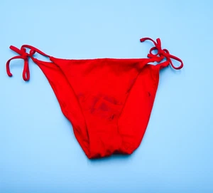 Victorias Secret Large Red Ribbed Brazilian Tie Swim Bikini Bottom Swimwear VS - Picture 1 of 12