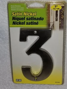 Níquel satinado HY-KO 5 pulgadas número de casa ""3"" NUEVO en paquete - Imagen 1 de 2