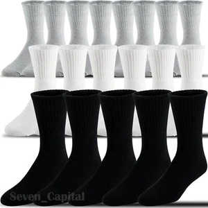 Lot 3-12 Pairs Mens Cotton Athletic Sports Work Crew Solid Socks Size 9-11 10-13 - Picture 1 of 9