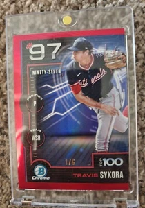 Travis Sykora 2025 Bowman Chrome Red Refractor Scouts' Top 100 1/5 - Nats - Picture 1 of 2