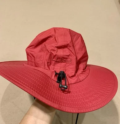 LL BEAN красный нейлон большой шнурок солнца шляпа рыбалки унисекс ~ отличном состоянии! - Изображение 1 из 4