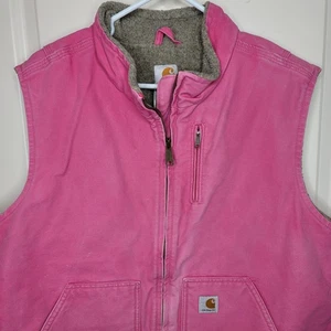 Carhartt Vest Womens 2XL Pink Sherpa Lined Workwear Full Zip Pockets Outdoor - Picture 1 of 10