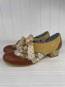 Poetic Licence Damenschuhe Größe 8M Leder & Blumenmuster Schnürschuhe Oxford Mark My Words - Bild 1 von 9