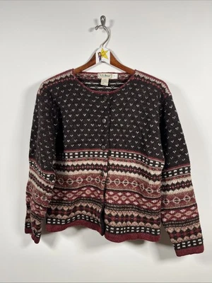 De Colección LL Bean Shetland Lana Fair Isle Cárdigan Suéter Boho Cottagecore Suroeste Foto 1 de 4