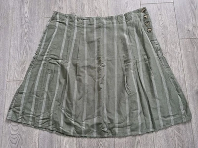 D189 WOMANS MAINE OLIVE GREEN A-LINE STRIPE LINEN  MID LENGTH SKIRT UK 20 BNWT - Image 1 of 4