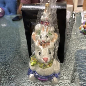 Vintage Christopher Radko Hop On Top Glass Easter Ornament 98-280-0 Bunny Rabbit - Picture 1 of 5