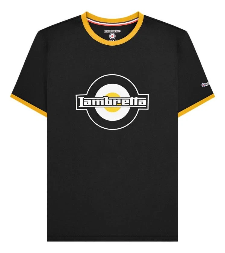 Camisa Lambretta Para Hombres Negra Dorada Inteligente Informal Retro SKA Timbre Logo Foto 1 de 1