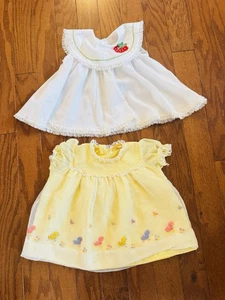 Vintage Baby Girl Dress Lot (2) Yellow Embroidered + White Strawberry Lace 6M - Picture 1 of 10