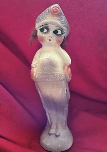 Antique Chalkware Carnival Kewpie 13 inches tall Purple with Roses - Picture 1 of 12
