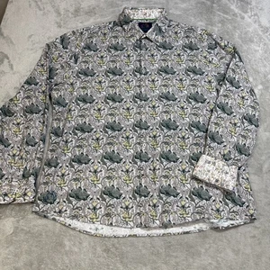 John Lennon Shirt Mens 2XL Gray Green Floral Long Sleeve Button Up Flip Cuff - Picture 1 of 9