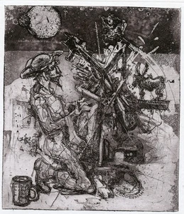 Cervantes, Quijote, limitierte Auflage Kunstdruck Radierung Exlibris von Ruslan Agirba - Bild 1 von 3