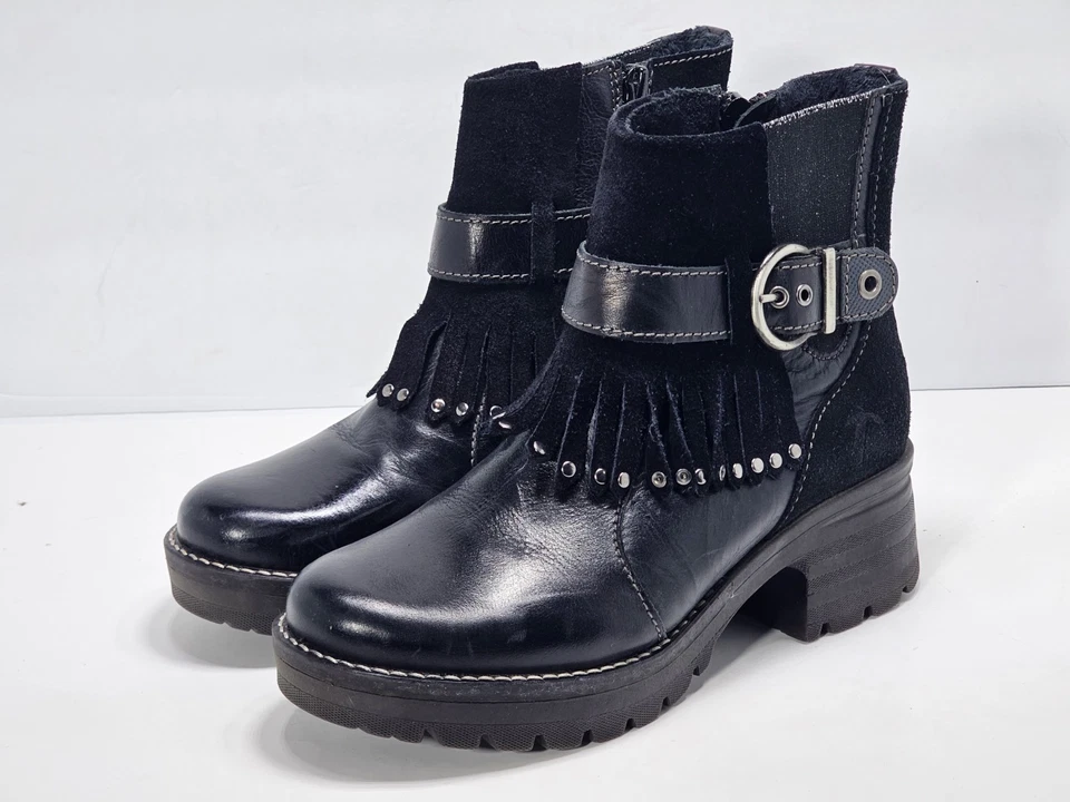 Dromedaris Women's Krissy Ankle Boot Size 36 US 5-6 Black Leather studded fringe - Image 1 of 4