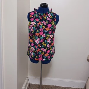 J. Crew 100% Floral Top Floral Size Small Blur Lined Ruffle Collar - Picture 1 of 9